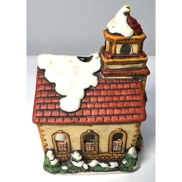 Lefton Hand-Painted Ceramic Church Tea Light Candle Holder With Snowy Roof - Picture 4 of 6